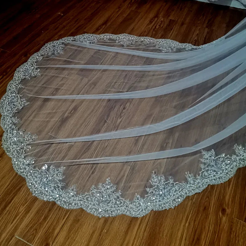 Bridal Wedding Veil Sparkling Pearl Sequins Lace Cathedral Wedding Accessories Hair Accessories 2024 New Veil custom made