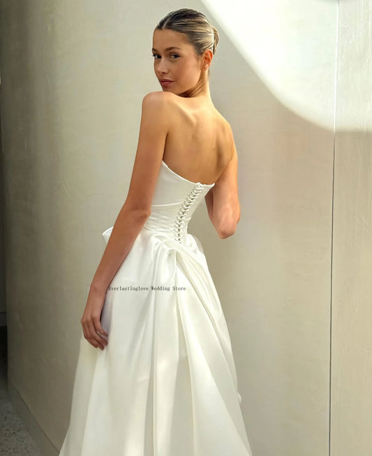 New Strapless Pleat Satin Mermaid Wedding Dresses Detachable Train Corset Back 2026 Vestido De Noival