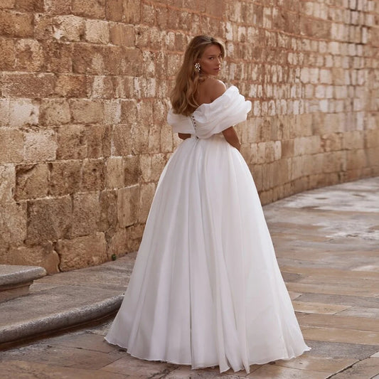 Customized Ivory Wedding Dresses with Organza 2025 Side Slit Strapless Full Sleeve Bridal Gowns Women Summer Vestido De Novia