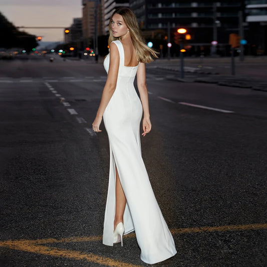 Customized Simple Wide Straps Wedding Dresses Sweetheart Neck Sleeveless Bridal Floor Length Side Slit Mermaid Vestidos De Novia