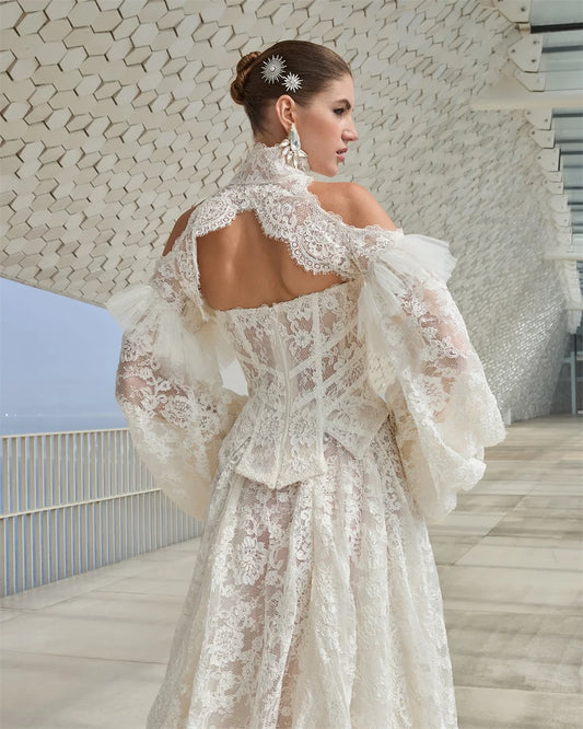 Kyoto Customized Lace Embroidery Two-piece A-line Wedding Dress Detachable Long Sleeves vestidos de novia Luxurious Formal 2025