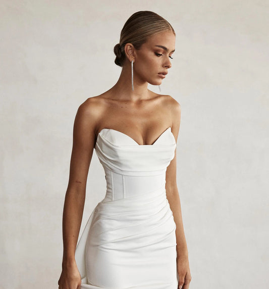 Sweetheart Satin Mermaid Wedding Dress – Elegant Fitted Bridal Gown with Slit & Train | Maison Bridal