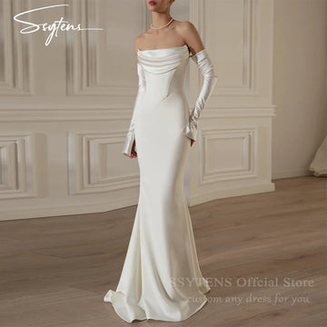 SSYTENS New Strapless Mermaid Wedding Dresses Satin Bride Gowns Floor Length Bridal Dress Detachable 2 in 1 Vestidos De Noiva