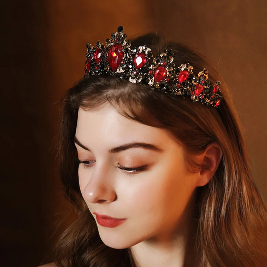 Red Halloween Baroque Rhinestone Classic Crown Luxury Gothic Tiara Headdress Party Cosplay Hair band For Women