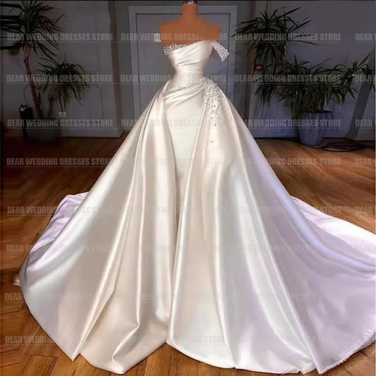 Luxury Detachable Train Mermaid Wedding Dresses For Woman Sexy Satin Formal Elegant Party Bridal Gowns Robe De Mariée Customized