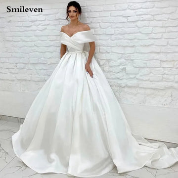 Smileven Elegant Satin Wedding Dress A line Off The Shoulder Bride Dresses Vestido de novia 2024 Customized