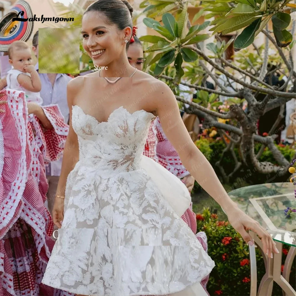 Lakshmigown Sexy Short Wedding Dresses Sweetheart Garden Summer Bride Dress Receiption Gowns Sparkly Lace Customized