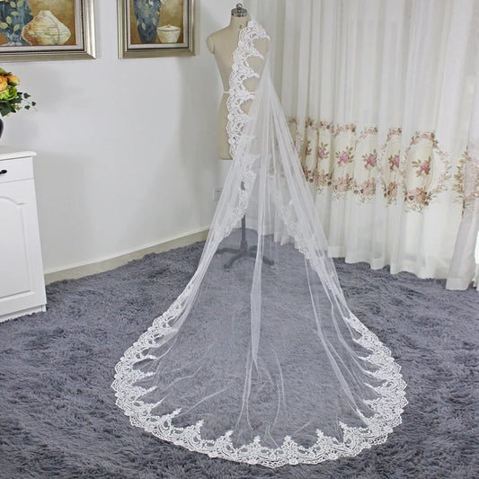 Cathedral Long bridal veil White Ivory Wedding lace veil Muslim veil 3m 4m 5 m Wedding Accessories Customiz veil