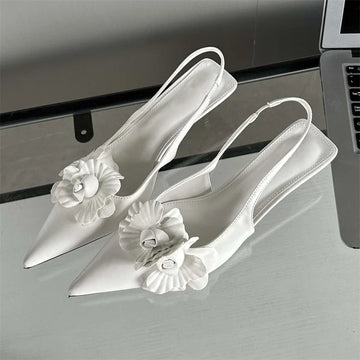 Eilyken Fashion Sexy Flower Pointed Toe Thin Low Heels Pumps Women Elegant Wedding Slingback Mules Shoes Zapatos De Mujer