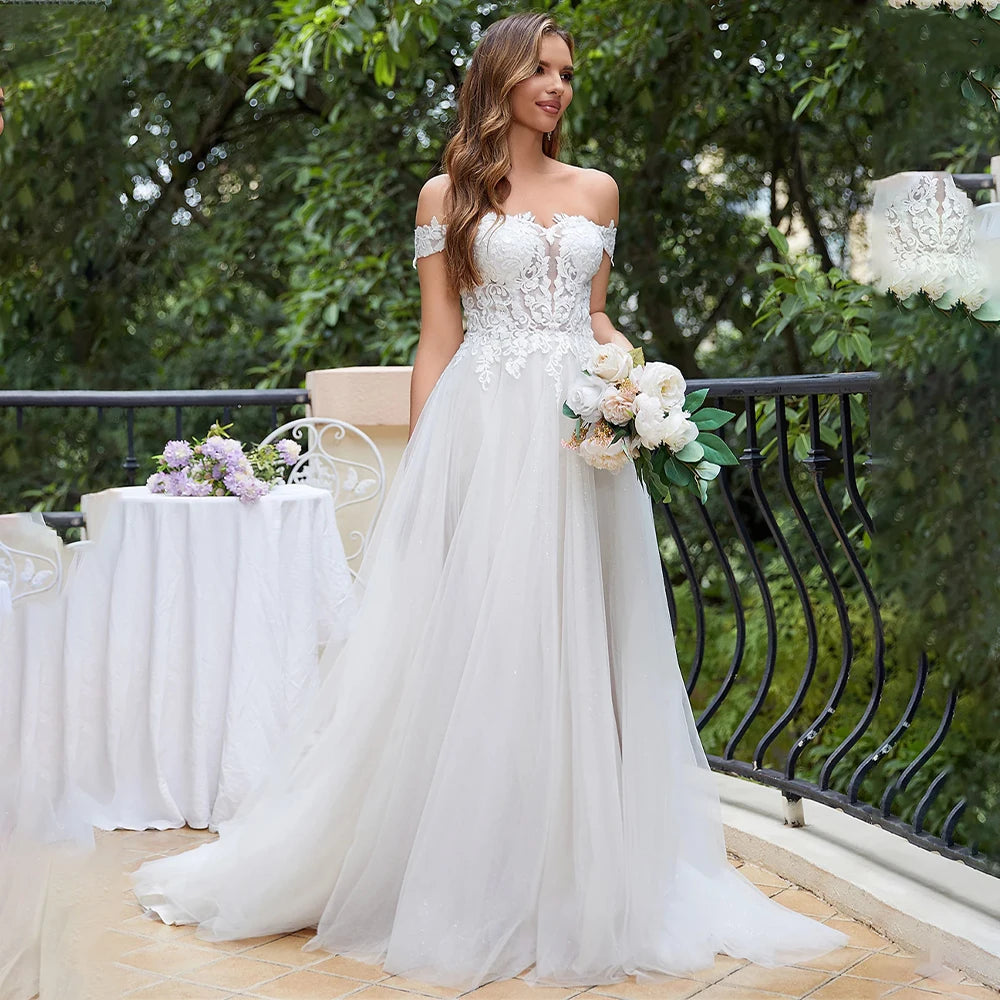 New Off The Shoulder Sweetheart Lace Applique A Line Wedding Dresses Bridal Grown 2025 Vestido De Noival