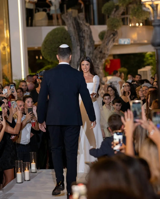 Elegant Long Sleeve Square Neck A-Line Wedding Dress With Train Customizable Bridal Gown For Bride  Reception Party Ceremony