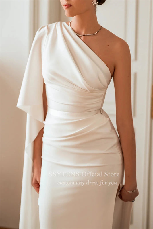 SSYTENS Elegant Mermaid Wedding Dresses One Shoulder Shawl Customized Bridal Gowns Floor Length Solid Custom Long Bride Dress