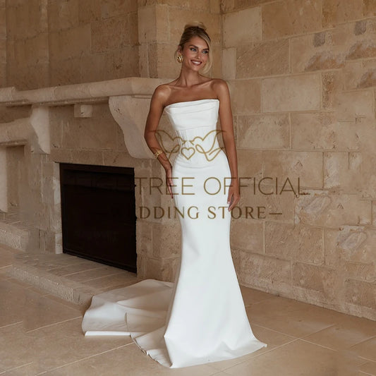 Eightree Boho Mermaid Wedding Dresses Strapless Sleeveless Sweep Train Satin Bridal Dress Simple Wedding Prom Gowns Customized