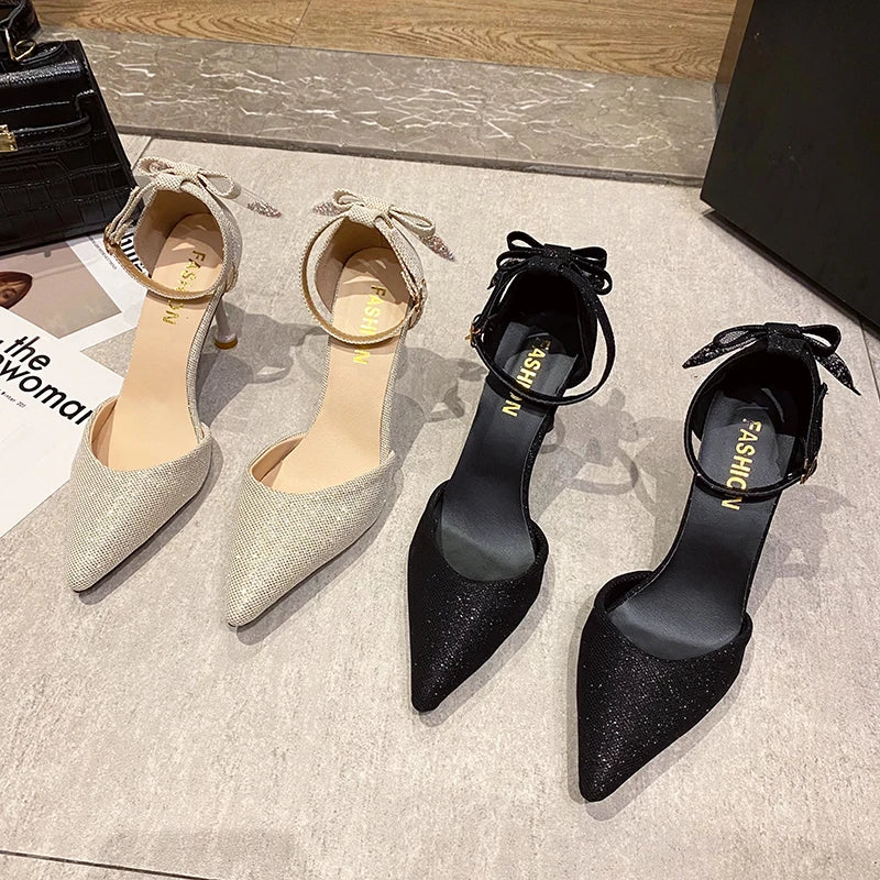 Summer New French Celebrity thin Heel Temperament Women's Shoes single Shoes Versatile Fashion bow Pointed high Heels  2025