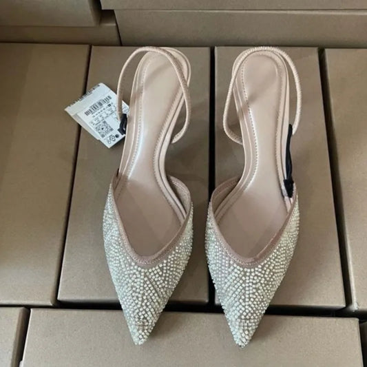 Autumn Luxury Women Dress Pumps Mesh Embroidery Beads Pointed Toe Elegant Thin Strap Design Brand Wedding Lady High Heels Shoes