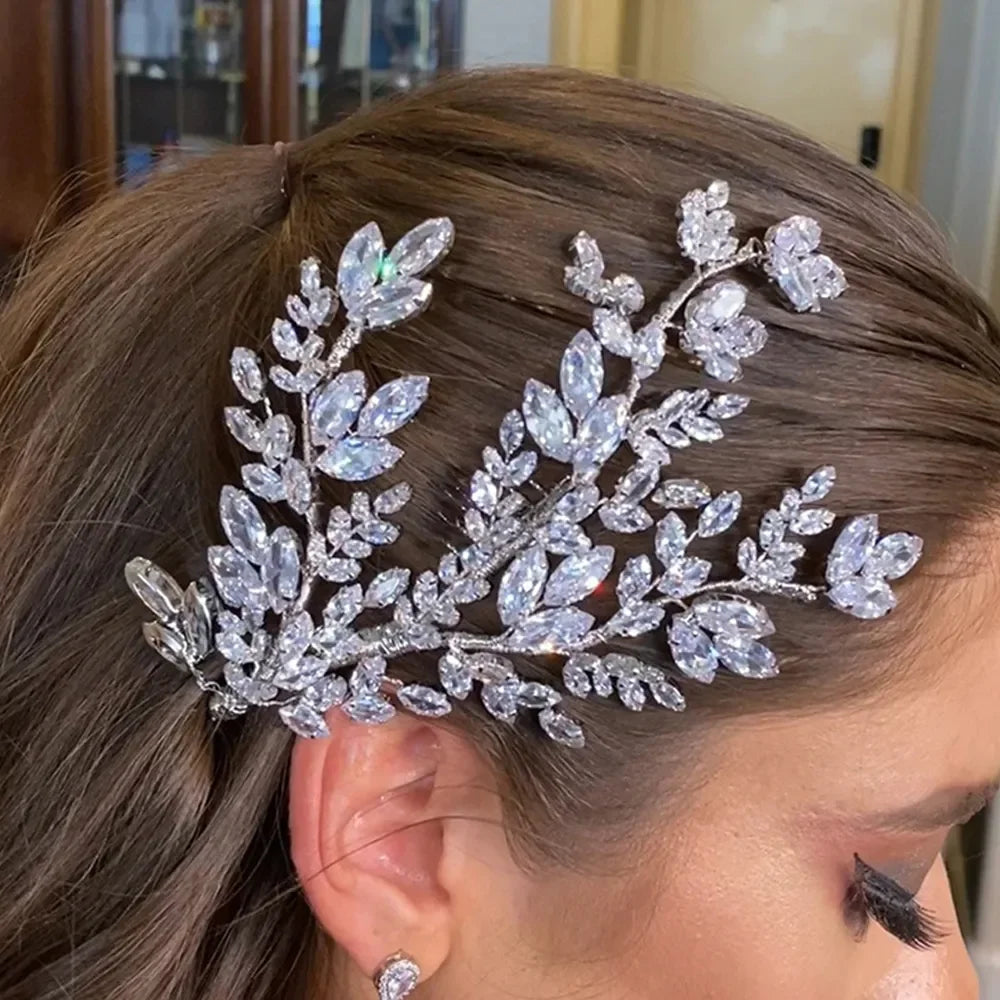 Fashion Leaves Zircon Bridal Hair Comb Birthday Hair Accessories Luxury Jewelry Baroque Crystal Wedding Headband for Women