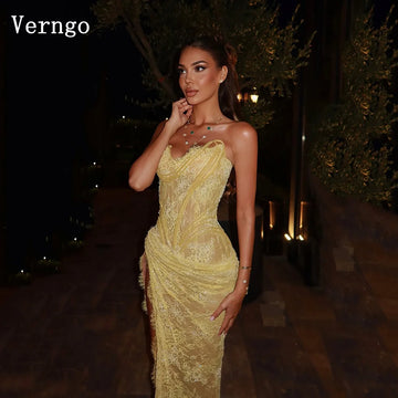 Verngo Yellow Lace Evening Dress Sweetheart Sexy Mermaid Prom Gowns Lace Up Long Formal Occasion Dresses Customized