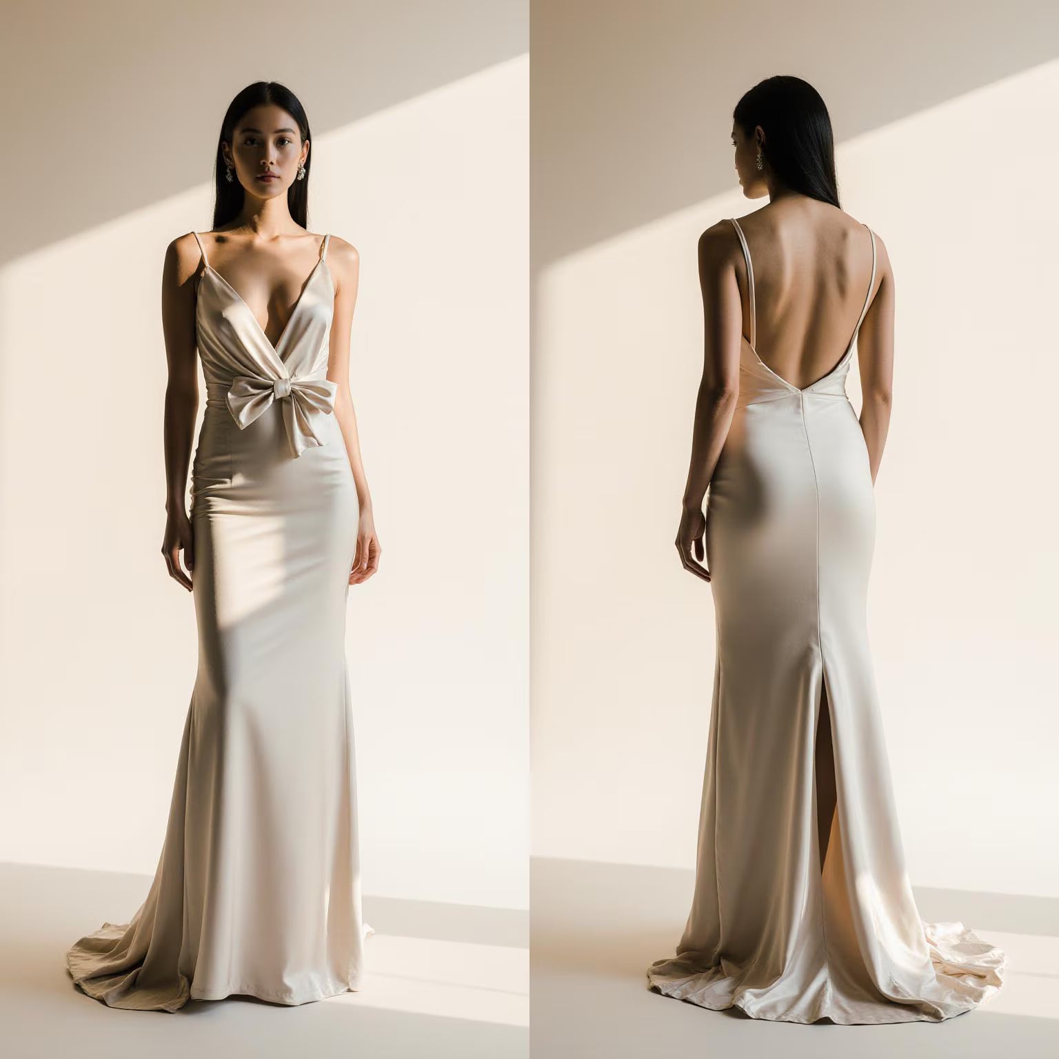 Satin Corset Wedding Dress – Elegant Off-Shoulder Mermaid Bridal Gown with Pleated Bodice & Train | Maison Bridal