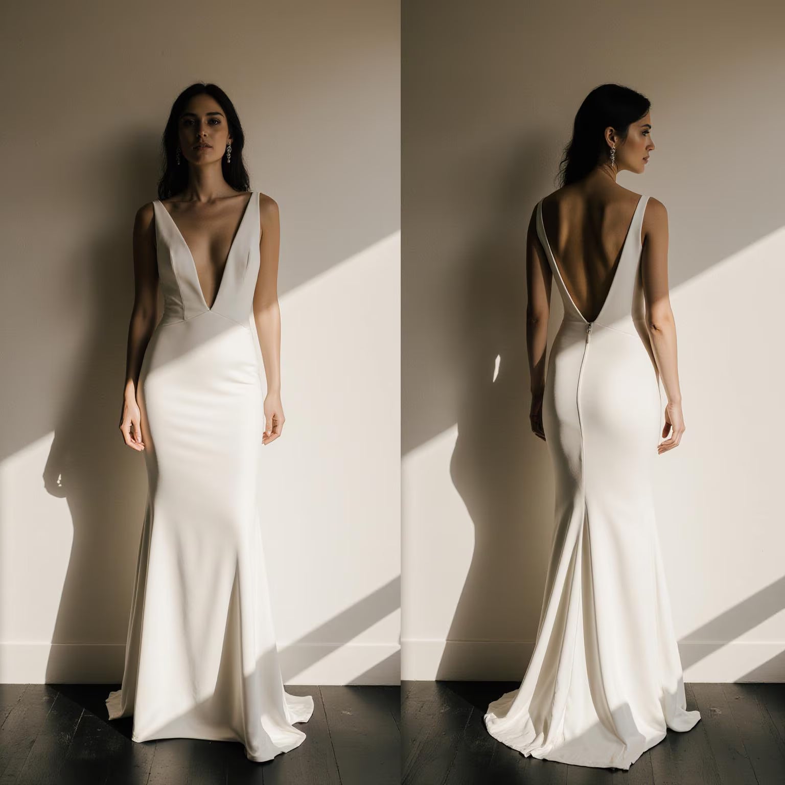 Satin Off-Shoulder Wedding Dress – Elegant Draped Mermaid Bridal Gown with Corset & Train | Maison Bridal