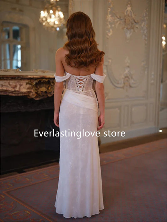 Simple Off The Shoulder Sweetheart Full Lace Sheath Wedding Dresses Corset Custom Made 2026 Rode De Morrie