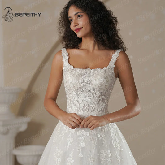 BEPEITHY Customized Beach Lace Wedding Dresses 2025 For Women Backless A Line Court Train Sexy Sleeveless Bride Boho Bridal Gown
