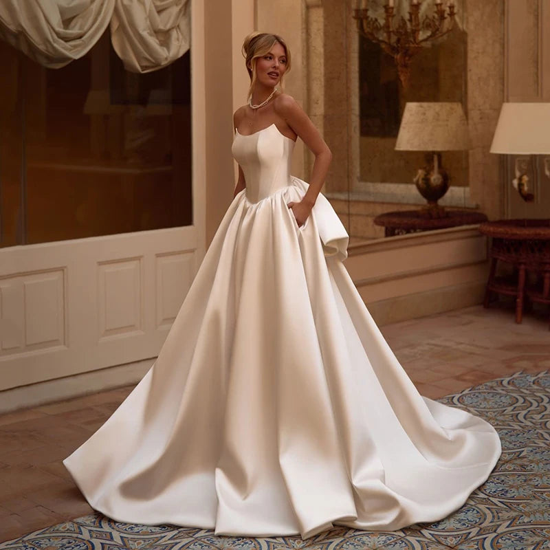 Eightree 2025 Formal A-Line Wedding Dresses Boho Strapless Corset Back Bridal Dress Princess White Wedding Prom Gowns Customized