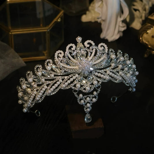 Wedding Hair Accessories Princess Queen Tiaras and Crowns Pearl Rhinestones Headpiece For Brides Women Headbands Bridal Jewelry
