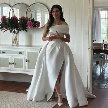 Luruxious One Shoulder Sheath Satin Wedding Dresses With Detachable Train Custom Made Bridal Grown 2025 Rode De Morrie