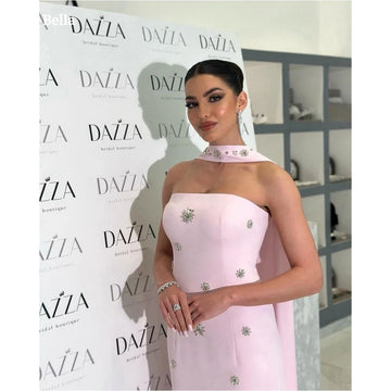 Bella Customized Pink Glitter Long Silk Scarves Strapless robes de soirée Sleeveless Party Dresses Floor-Length Prom Dress 2025