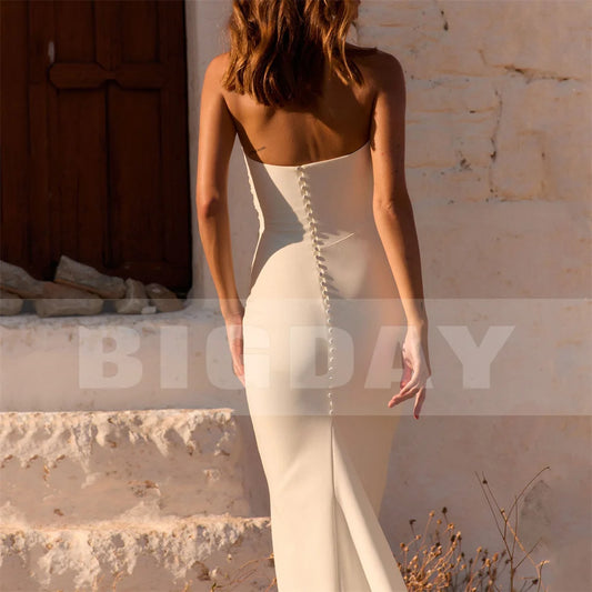 Modern Mermaid Wedding Dress Women 2025 Pleat Boat-Neck Open Back Buttons Sleeveless Bridal Gown Vestidos De Noiva Customized