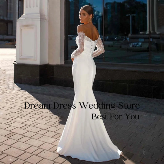 DREAM Lace Long Sleeve Sweetheart Mermaid Wedding Dress Pleat Open Back Off The Shoulder Bridal Gown Vestido De Novia Customized