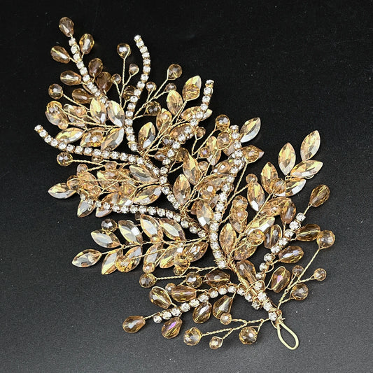 DZ256 Champagne Crystal Wedding Headband Trendy Bridal Hair Accessories Handmade  Party Headpiece for Women and Girls Tiara