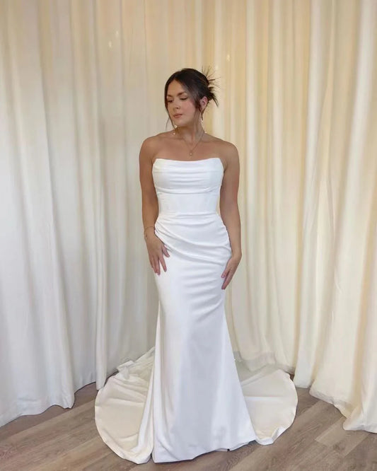 Unique Wedding Dresses Sweetheart Pleats Zip Back Mermaid Wedding Gowns Court Train Simple 2024 Bridal Drsess