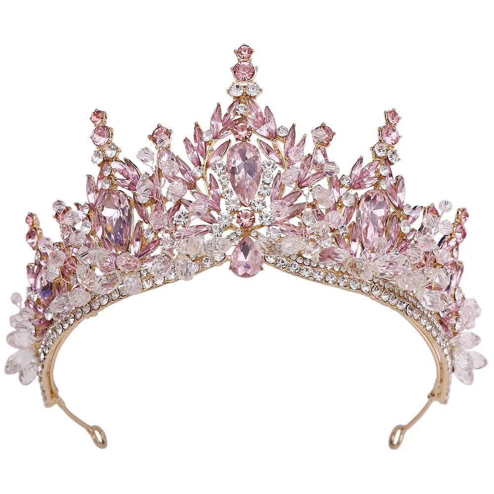 Princess Tiaras Crowns For Women Pink Crystal Bridal Crown For Wedding Quinceanera Crowns Party Prom Hair Jewelry Headdress