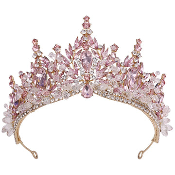 Princess Tiaras Crowns For Women Pink Crystal Bridal Crown For Wedding Quinceanera Crowns Party Prom Hair Jewelry Headdress