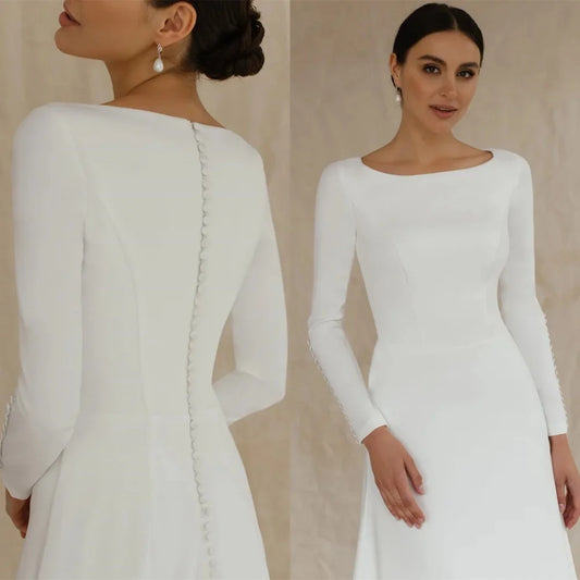 Customized Dreamy White Wedding Dresses High Quality Long Sleeves Formal Dresses Classic Midi Dresses 2025 Bride Gowns for Women