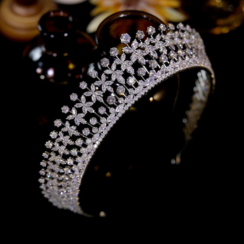 2024 CZ Lengthened Flowers Tiaras and Crowns Wedding Hair Accessories for Girls Engagement Diadems Bridal Dress party Jewelry