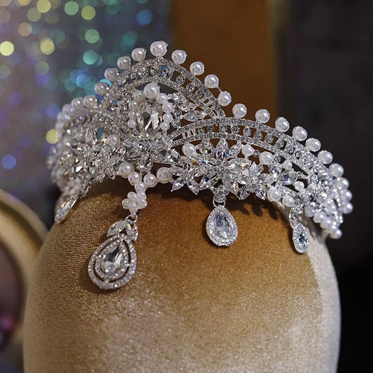 CC Bridal Crown Wedding Headpiece Women Hair Accessories Engagement Jewelry 100% Handmade Imitation Pearl Coronets Tiaras YQ243