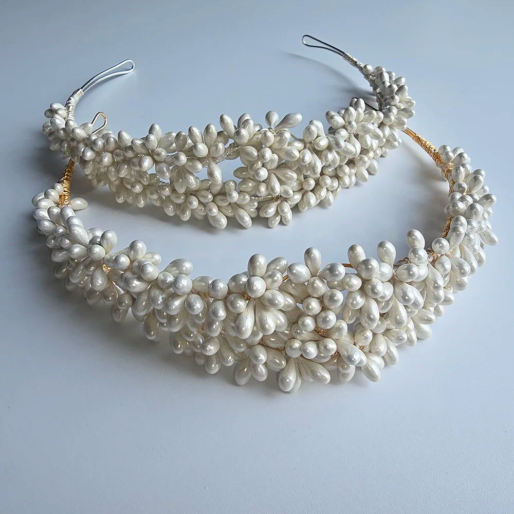 SLBRIDAL Handmade Ins Style Luxury Rhinestone Crystal Porcelain Flower Bridal Tiara Wedding Bridesmaids Crown Women Hair Jewelry