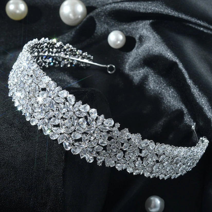 Bridal Hair Jewelry Cubic Zirconia Zircon Tiaras and Crowns Diadem For Brides Women Prom Pageant Headband Wedding Accessories