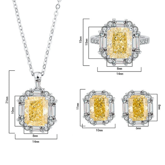 WUIHA Luxury 925 Sterling Silver 8*10MM Yellow Sapphire Courndum Ring/Earrings/Pendant/Necklace Engagement Jewelry Set Wholesale