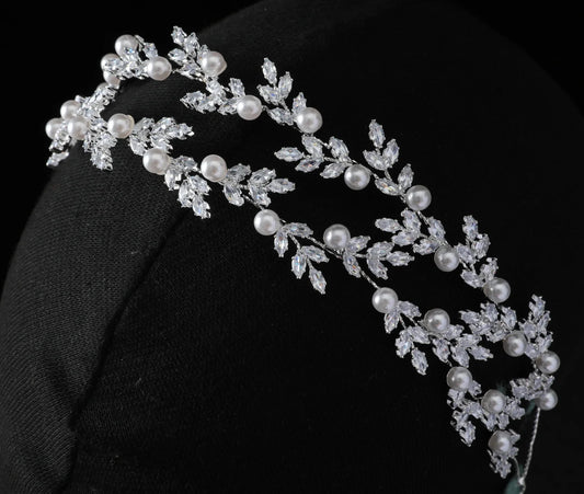 Crystal Pearl Bridal Headbands For Wedding Hair Accessories Sliver Luxury Crown Tiara For Women Party Hair Jewelry Headpiece