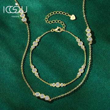 IOGOU 2025 D Moissanite Necklace And Bracelet Set 100% 925 Silver Gold Plated Jewelry Sets for Women Gifts Certified Lab Diamond