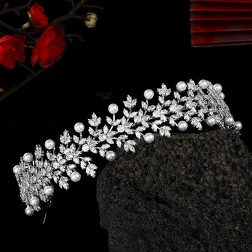 Luxury Bridal Headbands For Wedding Hair Accessories Zirconia Pearl Brides Tiaras Crowns For Wedding Prom Hair Jewelry Headpiece