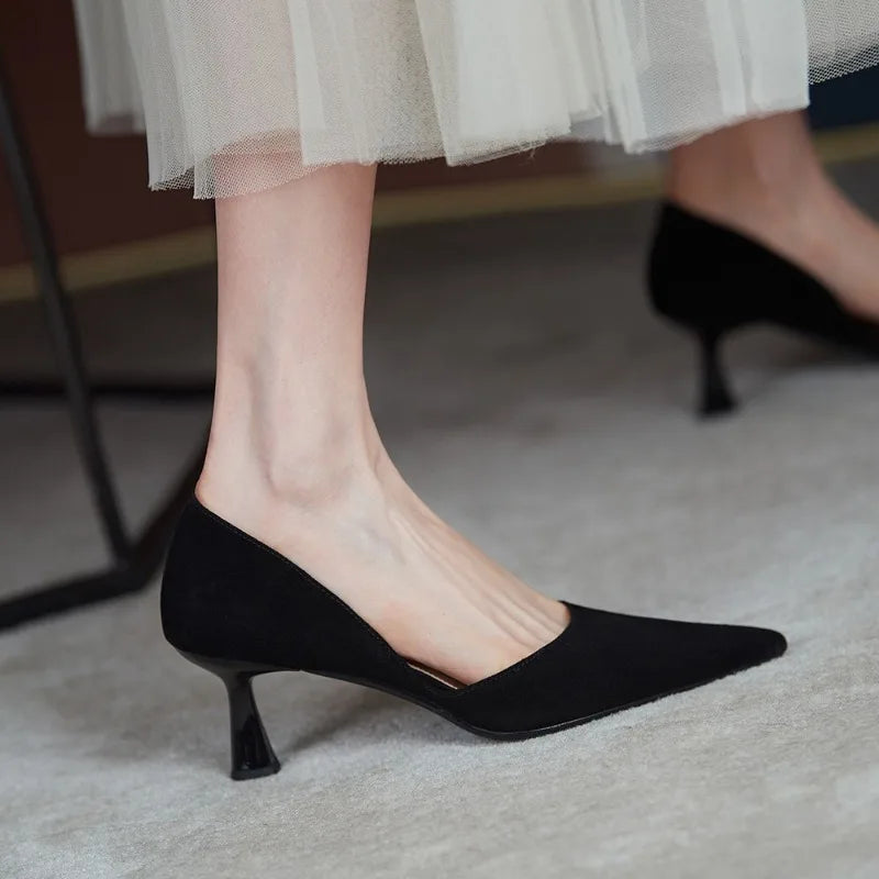 2025 New Style Women's Spring Comfortable Pointed Toe Single Shoes, Fine Heel, Versatile Hollow High Heel Shoes Closed Toe Shoes