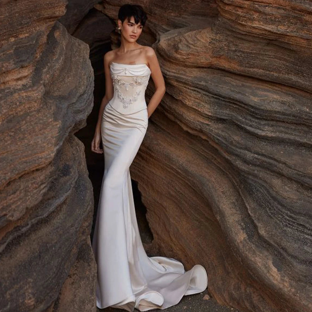 Glamorous sculpted off-the-shoulder Satin Two Piece Wedding Dresses Beaded Applique Custom Made 2026 Rode De Morrie