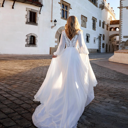 Customized Side Slit Wedding Dresses with Lace 2025 Ivory Strapless Full Sleeve Bridal Gowns Women New Summer Vestido De Novia