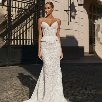 Sexy Two Straps V-neck Full Lace Shetah Two Piece Evening Dresses Custom Made 2026 Vestido De Noival