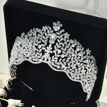 Bridal Hair Jewelry Big Large Zircon Tiaras and Crowns CZ Headpiece For Brides Diadem Crystal Earrings Set Wedding Accessories