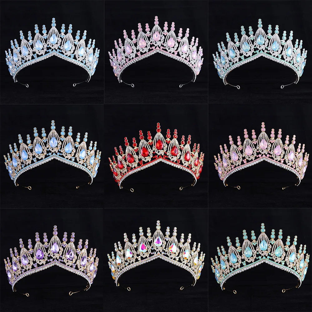 KMVEXO Luxury Opal Crystal Bridal Tiaras Cubic Zircon Crown Rhinestone Pageant Diadem Headpieces Wedding Hair Accessories